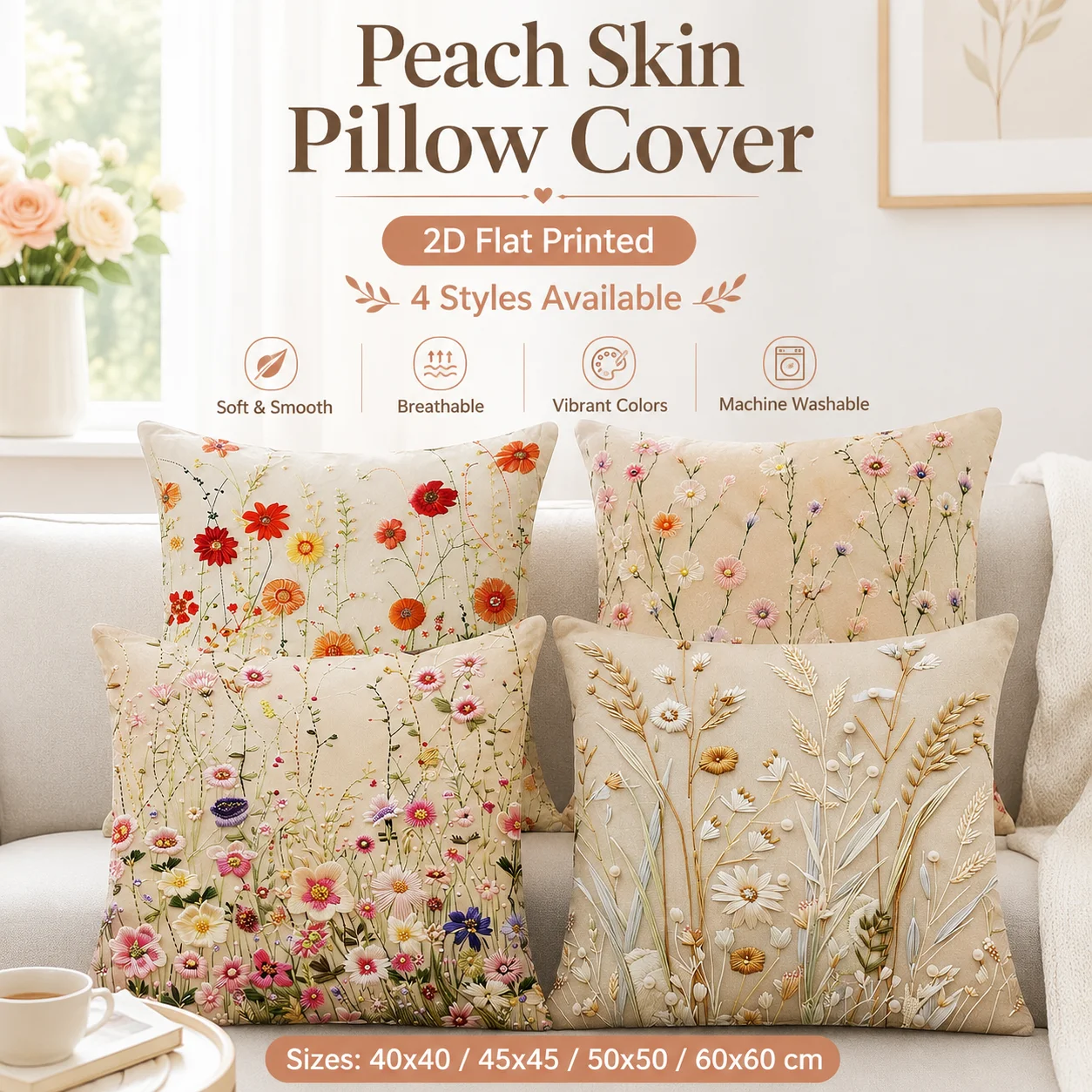 One-Piece 2D Flat Printed Vintage Floral Peach Skin Cushion Cover Faux Embroidery Flower Pillow Case for Sofa Living Room Decor
One-Piece 2D Flat Printed Vintage Floral Peach Skin Cushion Cover Faux Embroidery Flower Pillow Case for Sofa Living Room Decor