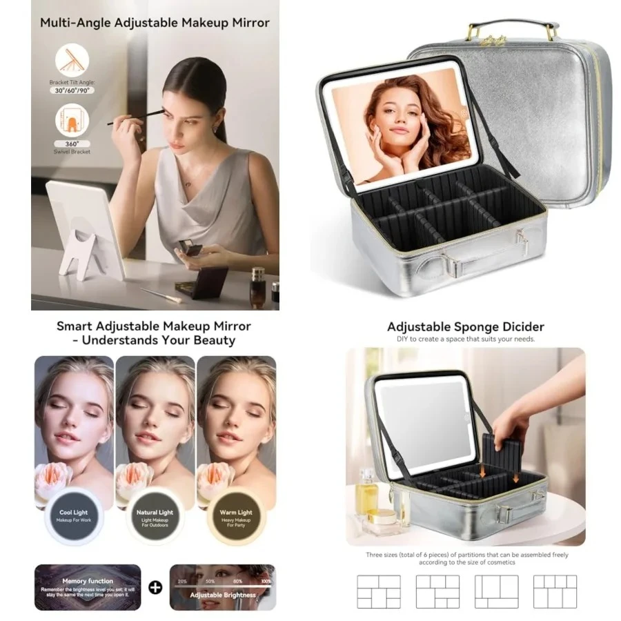Portable Makeup Artist Organizer Bag with Adjustable Dividers, Makeup Brush Holder Storage (Sliver, Large)
Portable Makeup Artist Organizer Bag with Adjustable Dividers, Makeup Brush Holder Storage (Sliver, Large)