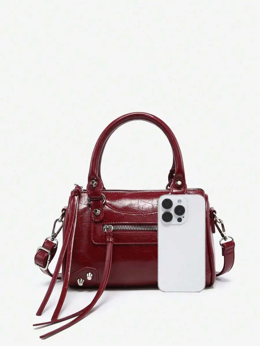 Vintage Y2K Punk Rivet Decorated Faux Leather Boston Bag Crossbody With Zipper
Vintage Y2K Punk Rivet Decorated Faux Leather Boston Bag Crossbody With Zipper