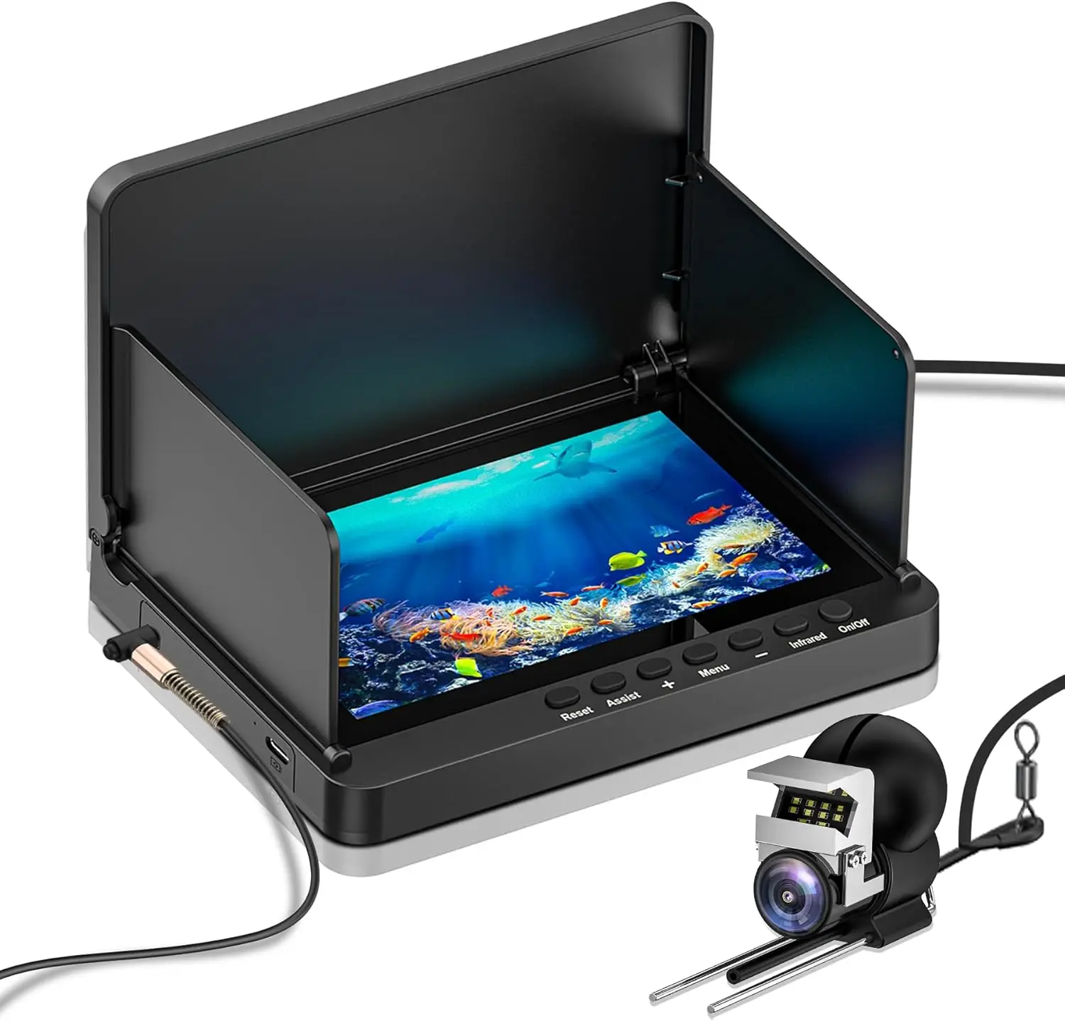 Underwater Fishing Camera with 5 Inch IPS LCD, Infrared Night Vision, 6000mAh Battery, and 100ft Cable for Ice Lake Boat Kayak
Underwater Fishing Camera with 5 Inch IPS LCD, Infrared Night Vision, 6000mAh Battery, and 100ft Cable for Ice Lake Boat Kayak