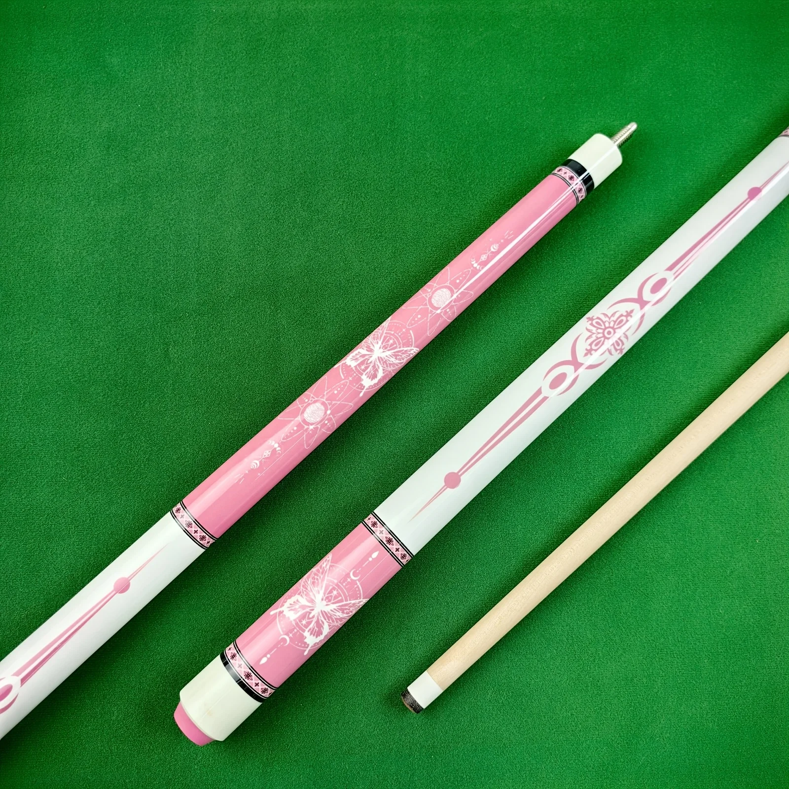 1/2 Split Maple Pool Cue Stick, American 9-Ball Billiard Cue, Pink Butterfly and White Decorative Pattern, 13mm Tip
1/2 Split Maple Pool Cue Stick, American 9-Ball Billiard Cue, Pink Butterfly and White Decorative Pattern, 13mm Tip