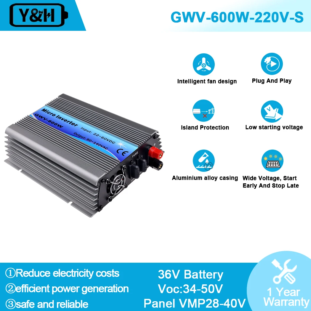 600W Grid Tie Solar Inverter MPPT Rein Sinus Micro Inverter PV Eingang AC120V/220V DC15-28V für 12V Solar Panel Home System
600W Grid Tie Solar Inverter MPPT Rein Sinus Micro Inverter PV Eingang AC120V/220V DC15-28V für 12V Solar Panel Home System