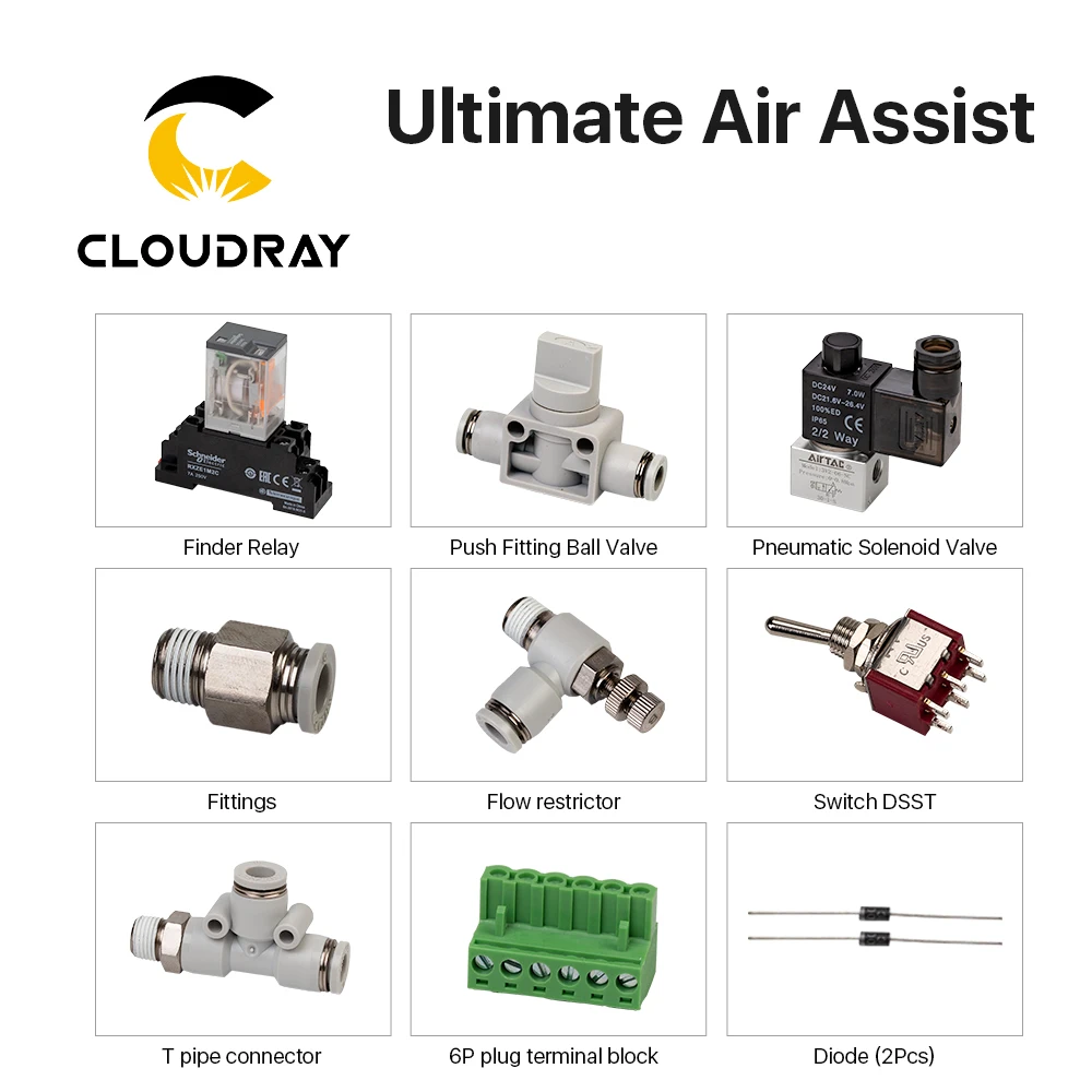 Cloudray Ultimate Air Assiast Set для гравировального станка с лазерной резьбой CO2
Cloudray Ultimate Air Assiast Set для гравировального станка с лазерной резьбой CO2