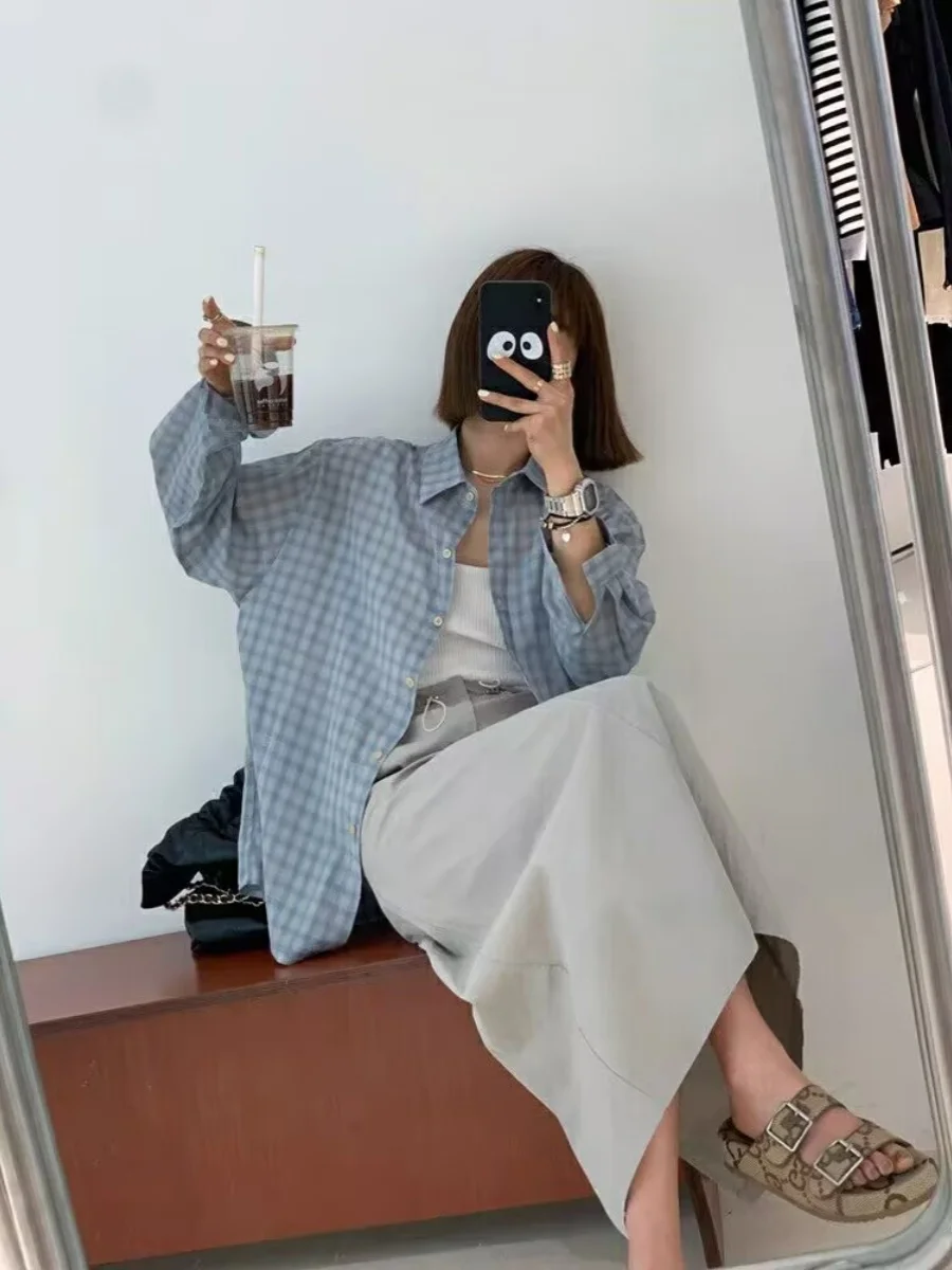 Летняя глазная синяя клетчатая свободная посадка Long Sve, женская корейская тонкая верхняя одежда, кардиган, солнцезащитное пальто
Летняя глазная синяя клетчатая свободная посадка Long Sve, женская корейская тонкая верхняя одежда, кардиган, солнцезащитное пальто