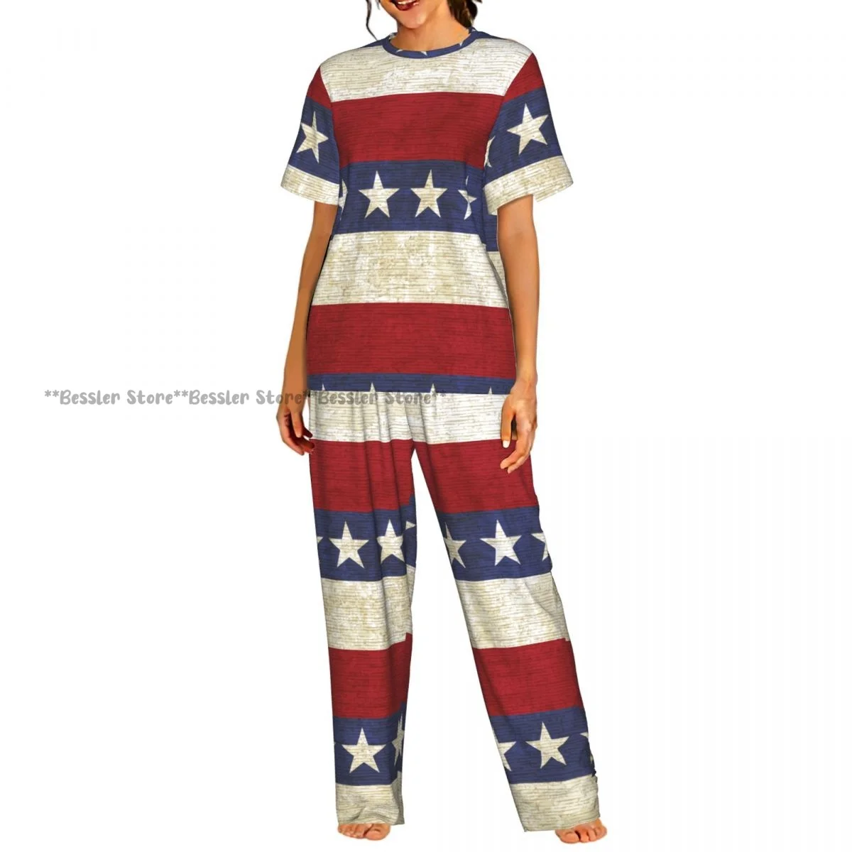 Women's 2-piece set Vintage Background With Stripes And Stars Pajamas Short sleeved Top and Pants Sleepwear
Women's 2-piece set Vintage Background With Stripes And Stars Pajamas Short sleeved Top and Pants Sleepwear