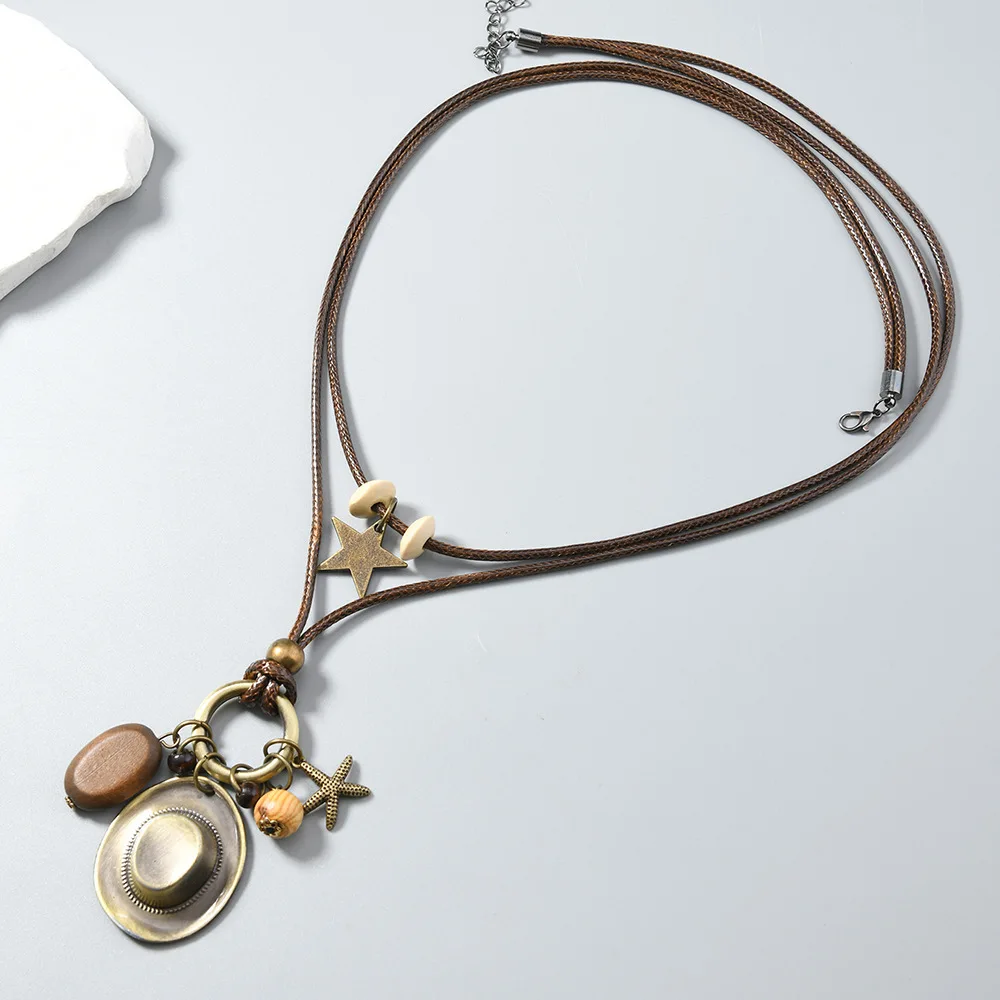 Vintage Metal Hat Star Charms Pendant Necklace for Women Men Long Rope Chain Doub Layer Fashion Jewelry Gifts Female Daily
Vintage Metal Hat Star Charms Pendant Necklace for Women Men Long Rope Chain Doub Layer Fashion Jewelry Gifts Female Daily