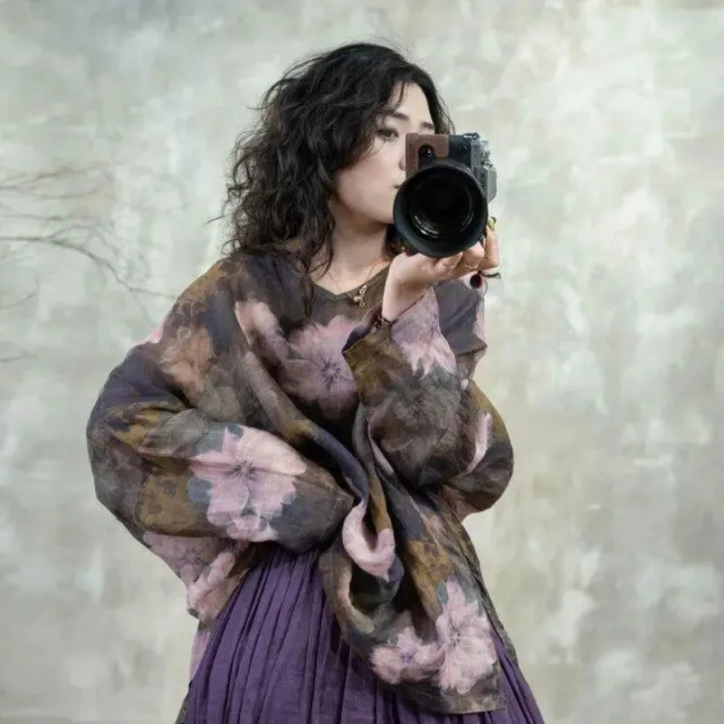 Женская льняная блузка больших размеров с цветочным принтом, V-образным вырезом, свободного кроя, в художественном стиле, повседневная, фиолетовая
Женская льняная блузка больших размеров с цветочным принтом, V-образным вырезом, свободного кроя, в художественном стиле, повседневная, фиолетовая