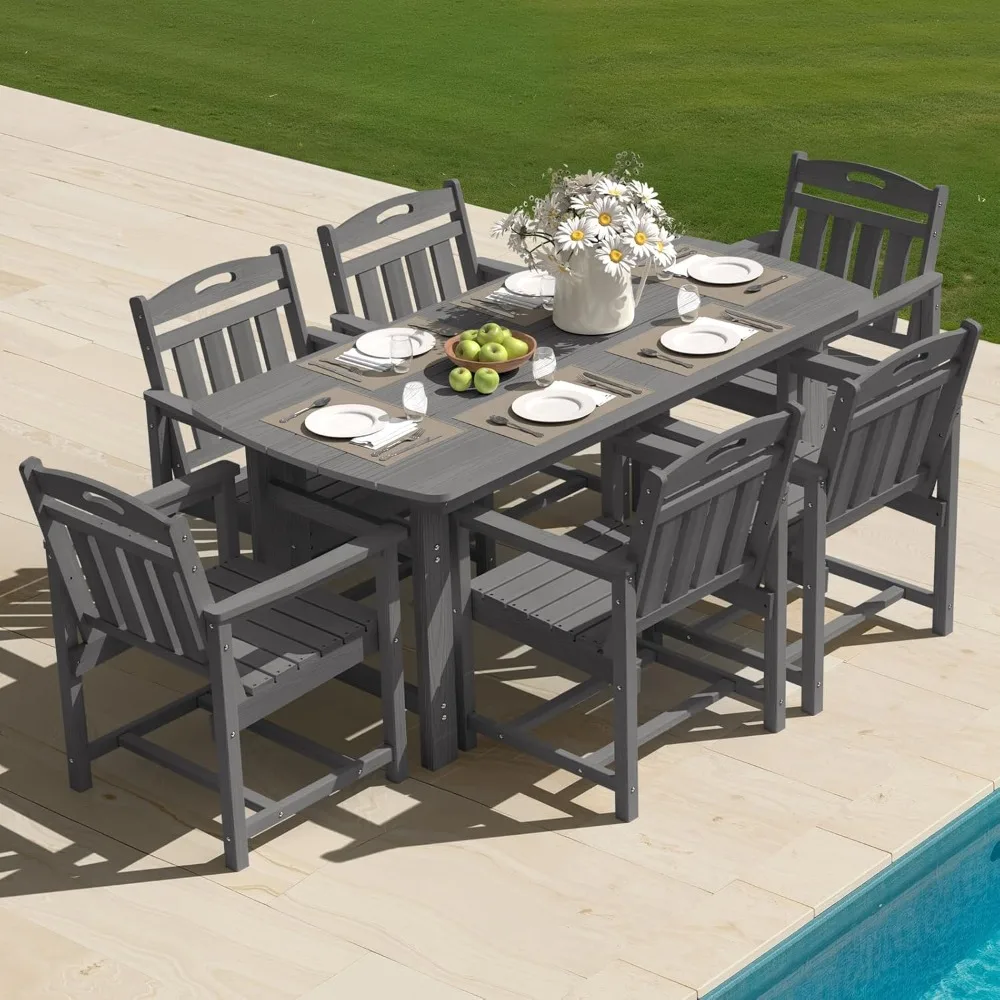 Обеденный набор из HDPE на открытом воздухе Стол и стулья из 7 предметов с отверстием для зонта, всепогодный обеденный набор для патио на 6 человек, прочный патио F
Обеденный набор из HDPE на открытом воздухе Стол и стулья из 7 предметов с отверстием для зонта, всепогодный обеденный набор для патио на 6 человек, прочный патио F