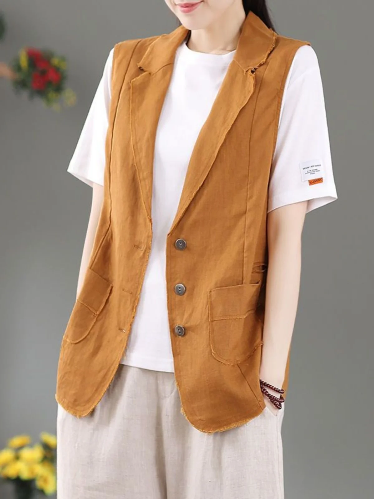 Утягивающий льняной жилет из чистого хлопка, женский весенне-летний тонкий свободный костюм с воротником, куртка, верхняя одежда, удобная дышащая повседневная одежда 
Утягивающий льняной жилет из чистого хлопка, женский весенне-летний тонкий свободный костюм с воротником, куртка, верхняя одежда, удобная дышащая повседневная одежда