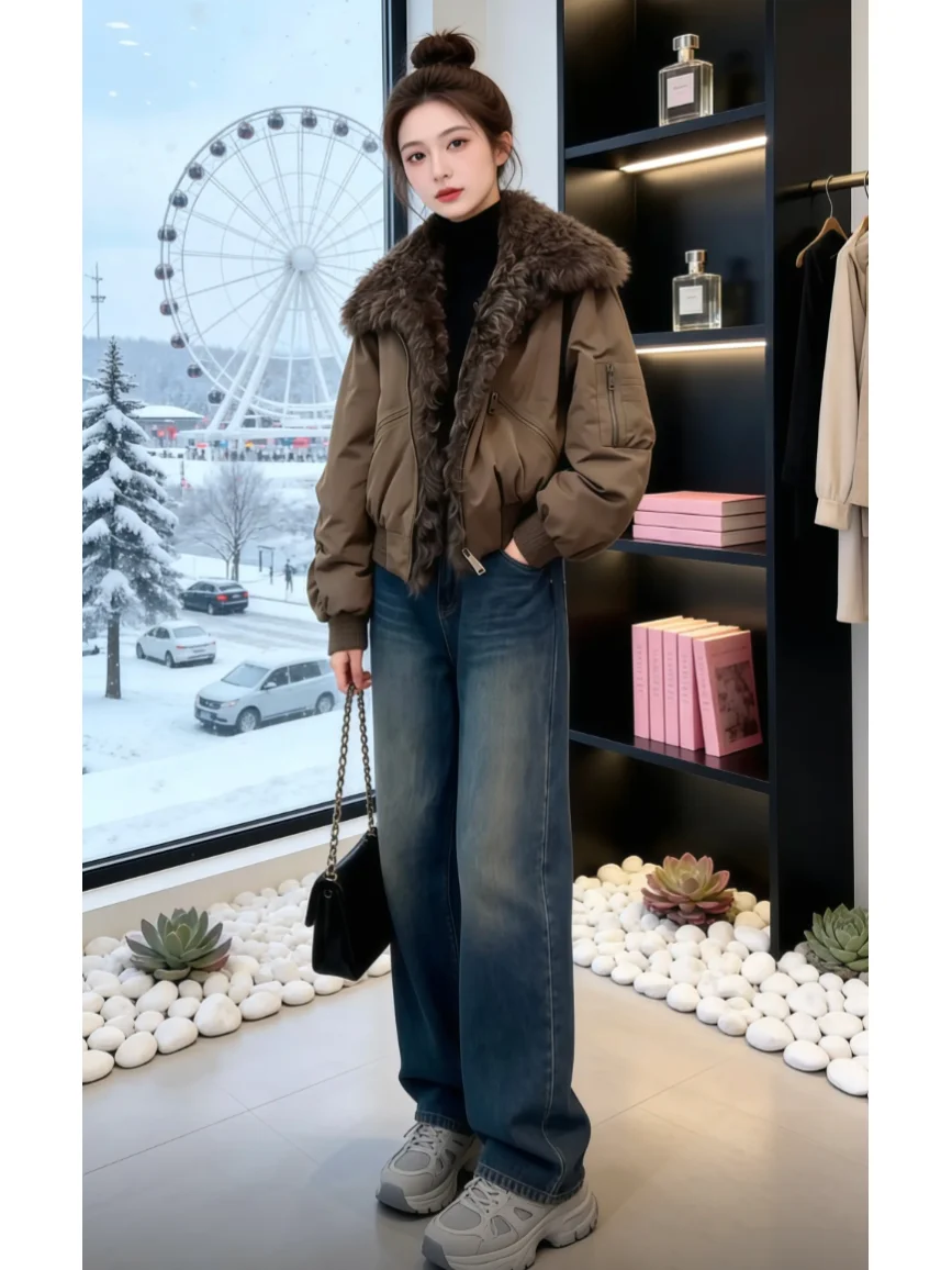 Women's Thiened Fce Lined Cotton Jaet with Large Fur Collar Parka Sle Warm Workwear Outerwear Korean Sle Loose Fit
Women's Thiened Fce Lined Cotton Jaet with Large Fur Collar Parka Sle Warm Workwear Outerwear Korean Sle Loose Fit