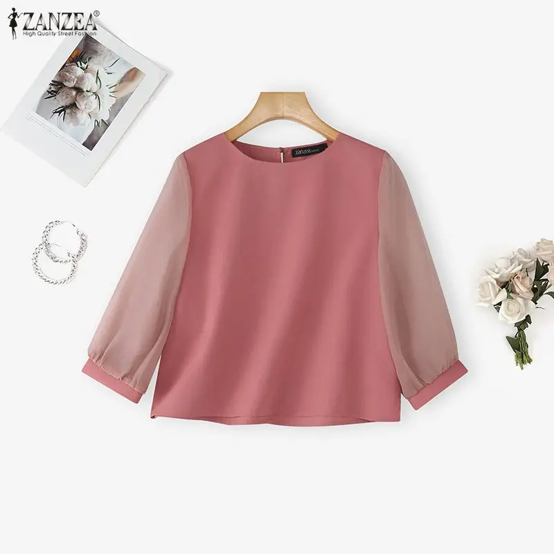 ZANZEA Women Blouses Summer Spring 3/4 Sleeve Tops See-through Transparent Mesh Sleeve Patchwork OL Work Tee Blusas Oversize
ZANZEA Women Blouses Summer Spring 3/4 Sleeve Tops See-through Transparent Mesh Sleeve Patchwork OL Work Tee Blusas Oversize