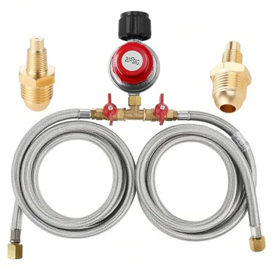 0-20 Psi Adjustable Propane Regulator with Hose. 8 Feet Y Splitter Double Braided Hose with 1/8" MNPT Pipe Fitting for Double P
0-20 Psi Adjustable Propane Regulator with Hose. 8 Feet Y Splitter Double Braided Hose with 1/8" MNPT Pipe Fitting for Double P