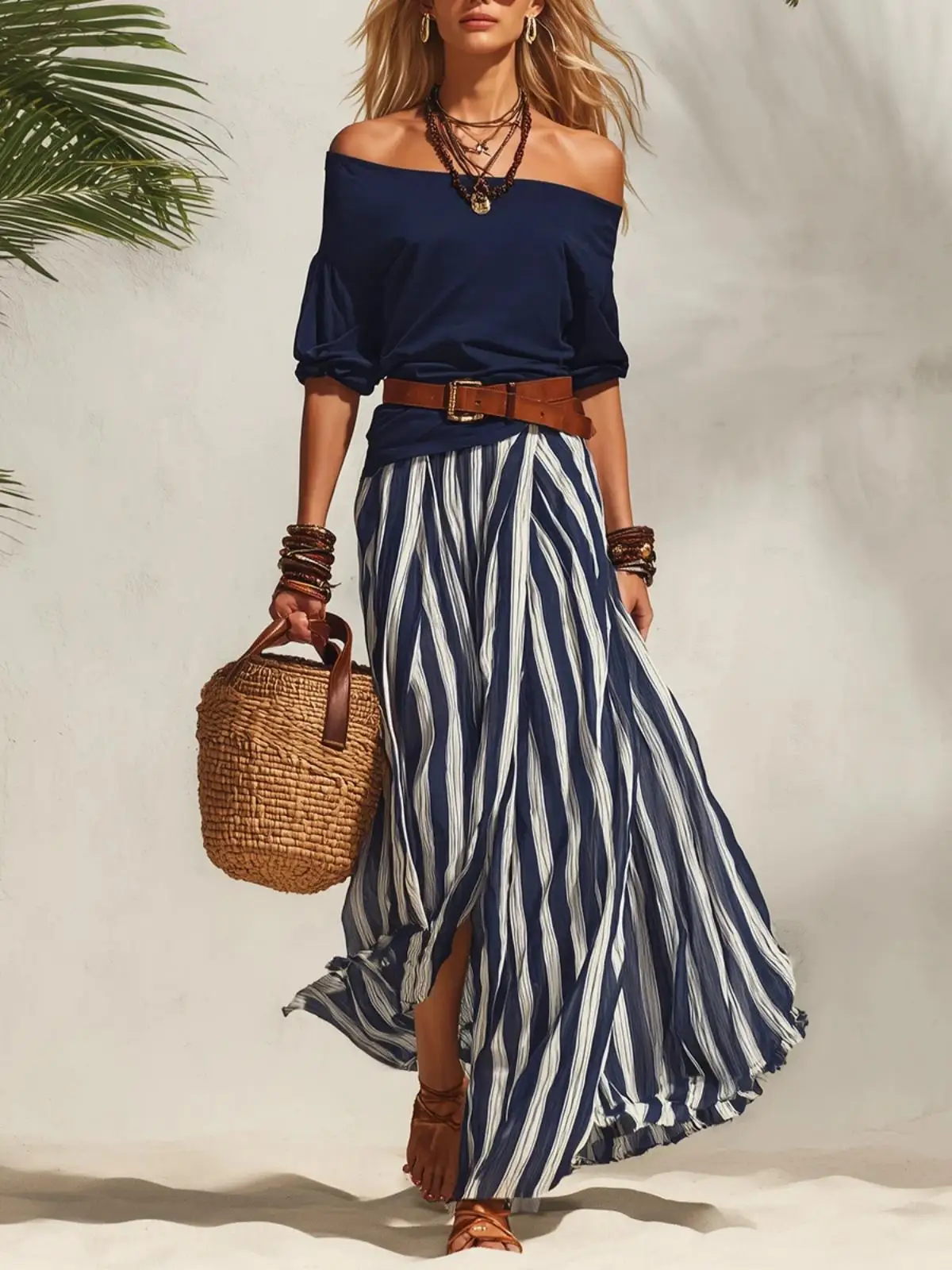 Summer Women Off Shoulder Top + Striped Maxi Skirt Outfit Elegant Vacation Fashion Temperament Split Half Skirt Two Piece Set
Summer Women Off Shoulder Top + Striped Maxi Skirt Outfit Elegant Vacation Fashion Temperament Split Half Skirt Two Piece Set