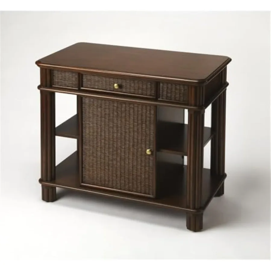 Modern Traditional Rattan Kitchen Island, Cocoa Finish Mahogany Wood, Woven Rattan Inlays, Adjustable Shelves, Open Storage, Tw
Modern Traditional Rattan Kitchen Island, Cocoa Finish Mahogany Wood, Woven Rattan Inlays, Adjustable Shelves, Open Storage, Tw