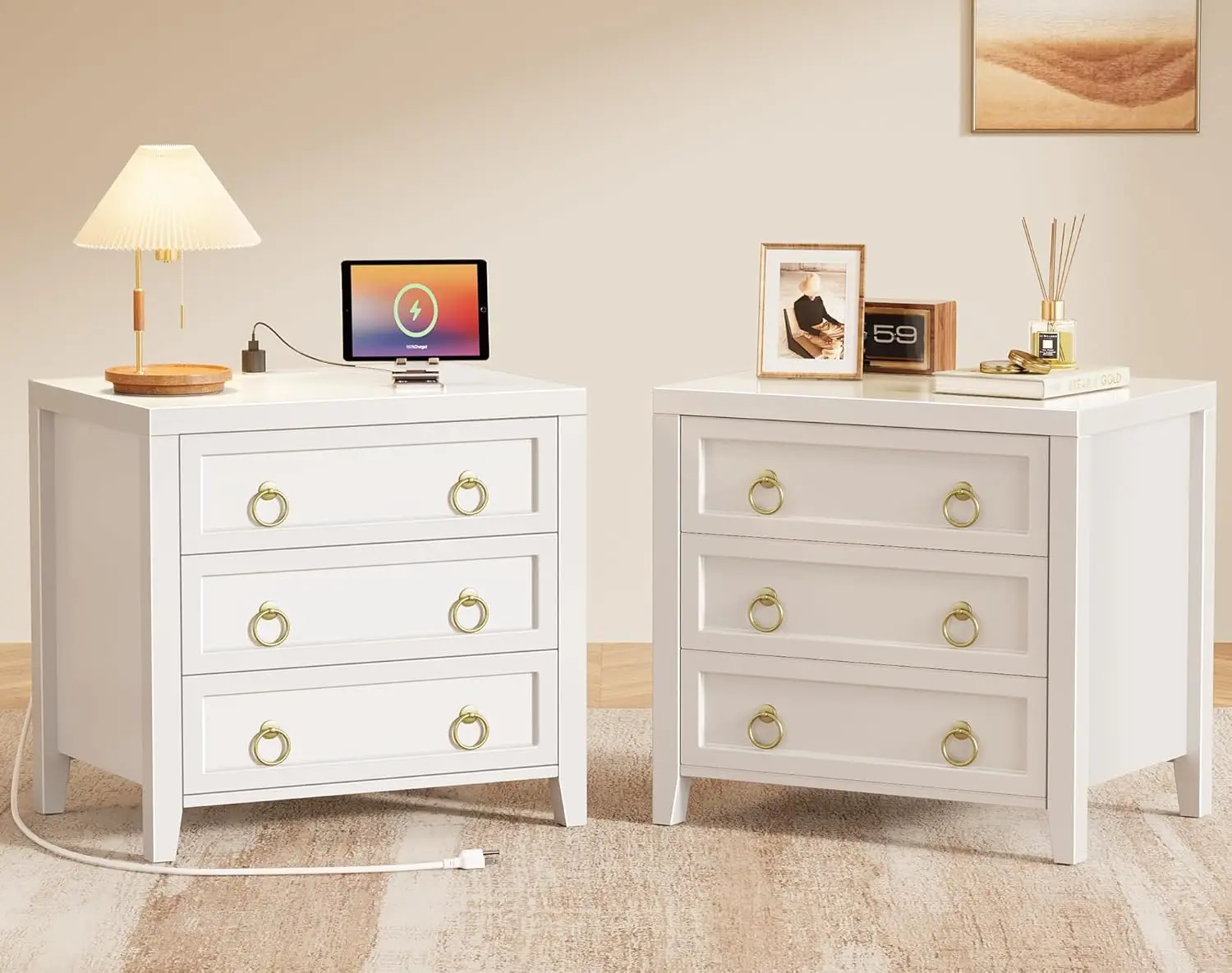 Painted Night Stand with Station & USB-C Port, 3-Drawer Set of 2, Modern White Bedside Table
Painted Night Stand with Station & USB-C Port, 3-Drawer Set of 2, Modern White Bedside Table