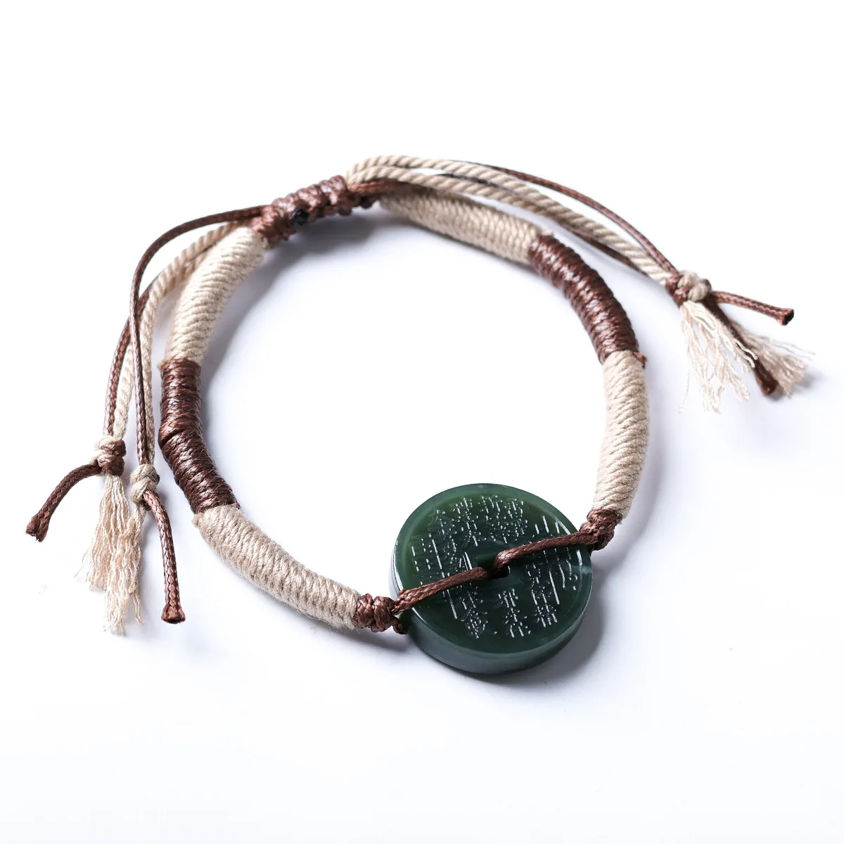 Handwoven Tibetan Style Bracelet with Natural Hetian Jade Mountain Ghost Coin Peace Buckle Lucky Jewelry Gifts
Handwoven Tibetan Style Bracelet with Natural Hetian Jade Mountain Ghost Coin Peace Buckle Lucky Jewelry Gifts
