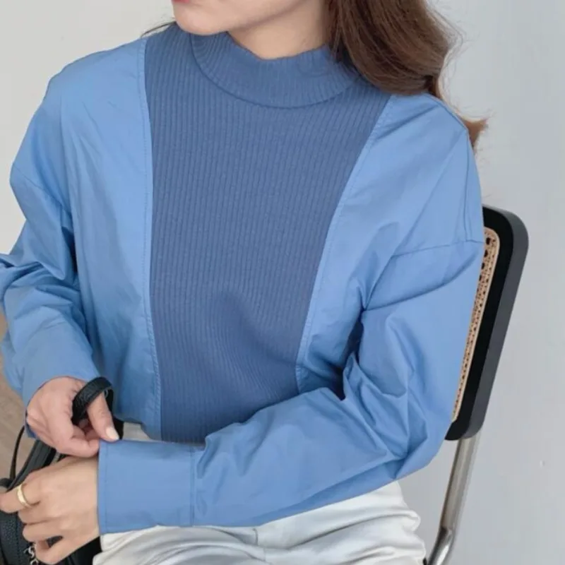 Korean Version of Knitted Ladies Causal Fluffy Long-sleeved Stitching Shirt Autumn and Winter Half High Neck Pullover Top
Korean Version of Knitted Ladies Causal Fluffy Long-sleeved Stitching Shirt Autumn and Winter Half High Neck Pullover Top