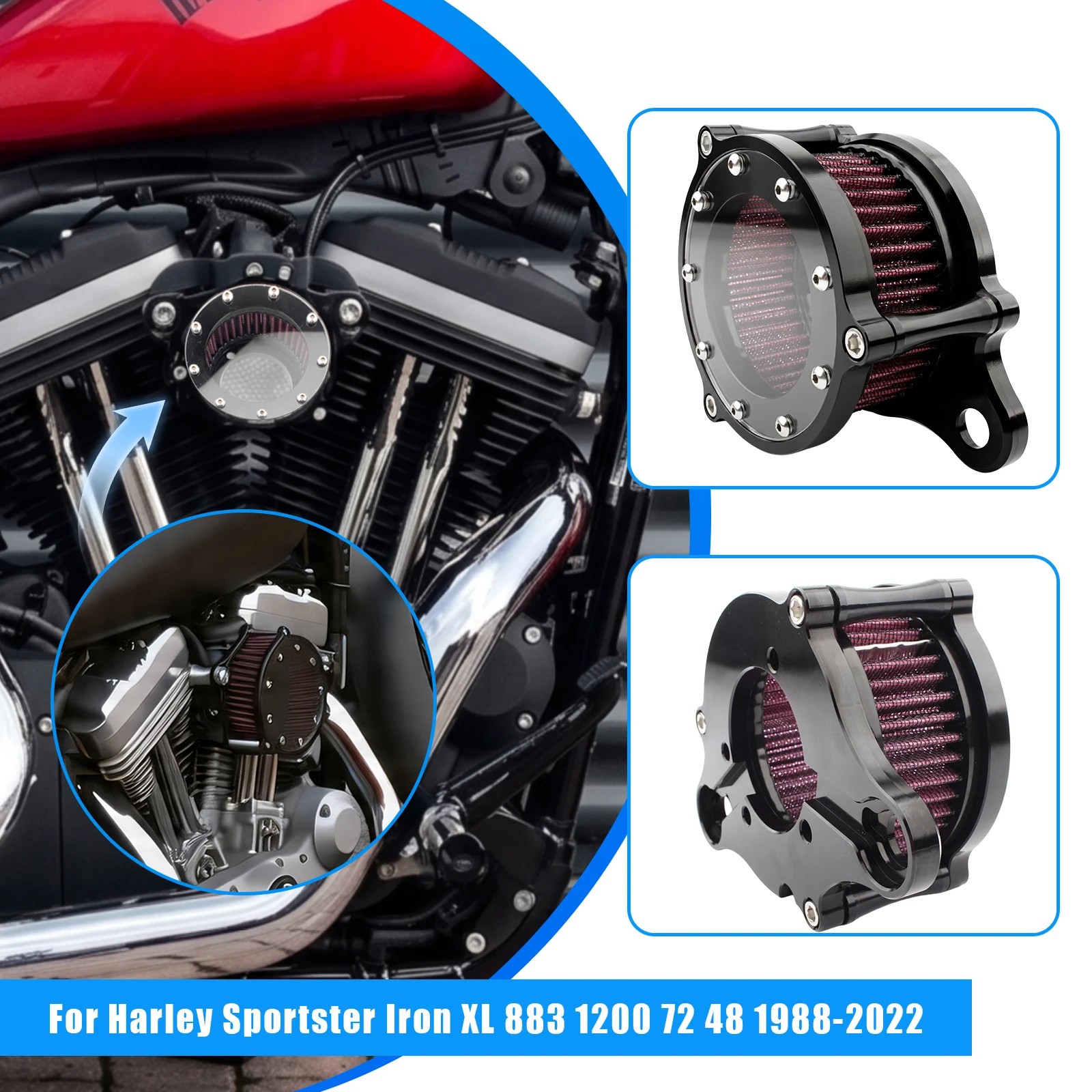 Motorcycle High Flow Air Filter Intake Cleaner For Harley Sportster XL883 XL1200 X48 72 Iron 883 1991-2021 CNC Aluminum
Motorcycle High Flow Air Filter Intake Cleaner For Harley Sportster XL883 XL1200 X48 72 Iron 883 1991-2021 CNC Aluminum