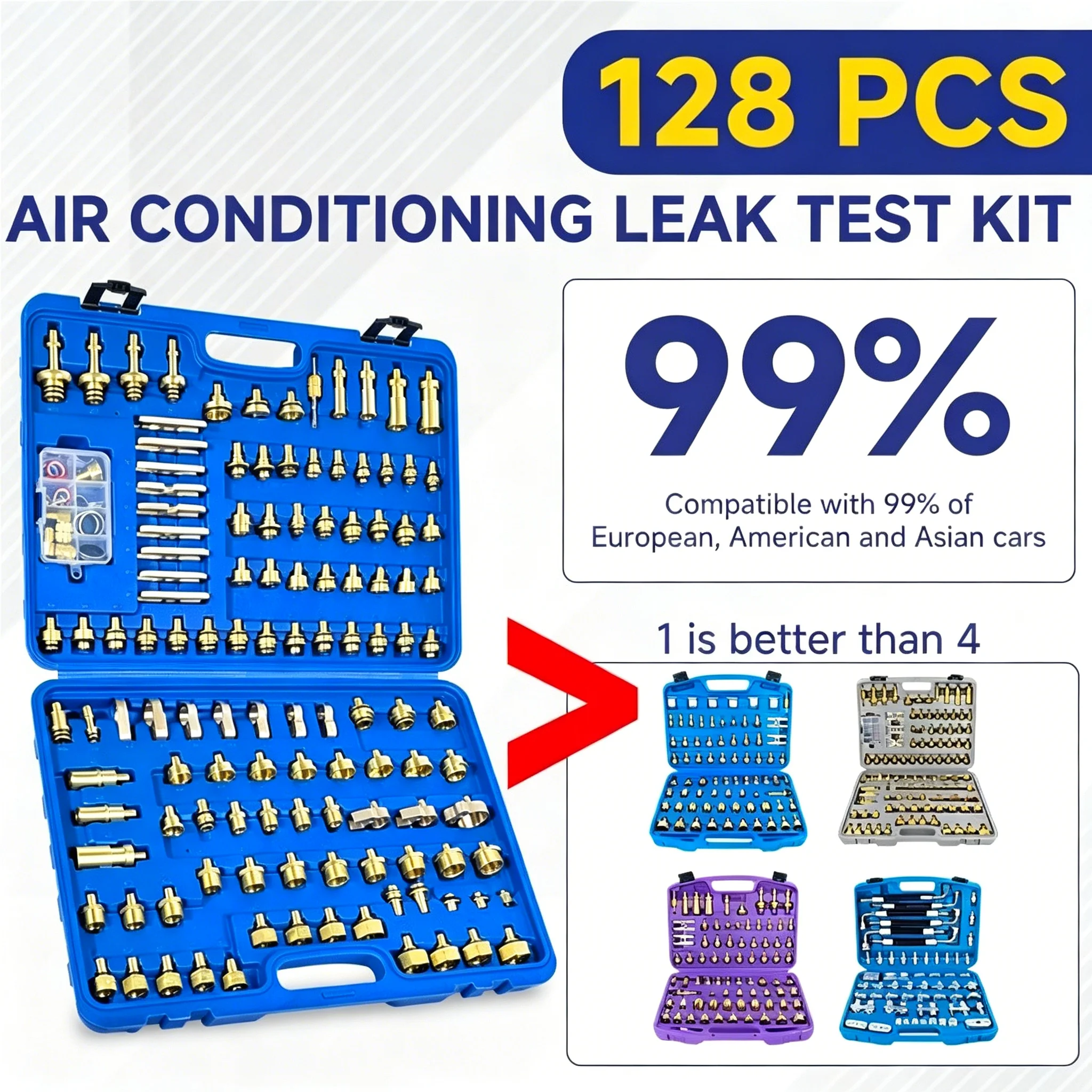 Automotive Air Conditioning Leak Test Kit with A/C Compressor Detection Air Conditioning Leak Detector Repair Tool Set 128PCS
Automotive Air Conditioning Leak Test Kit with A/C Compressor Detection Air Conditioning Leak Detector Repair Tool Set 128PCS
