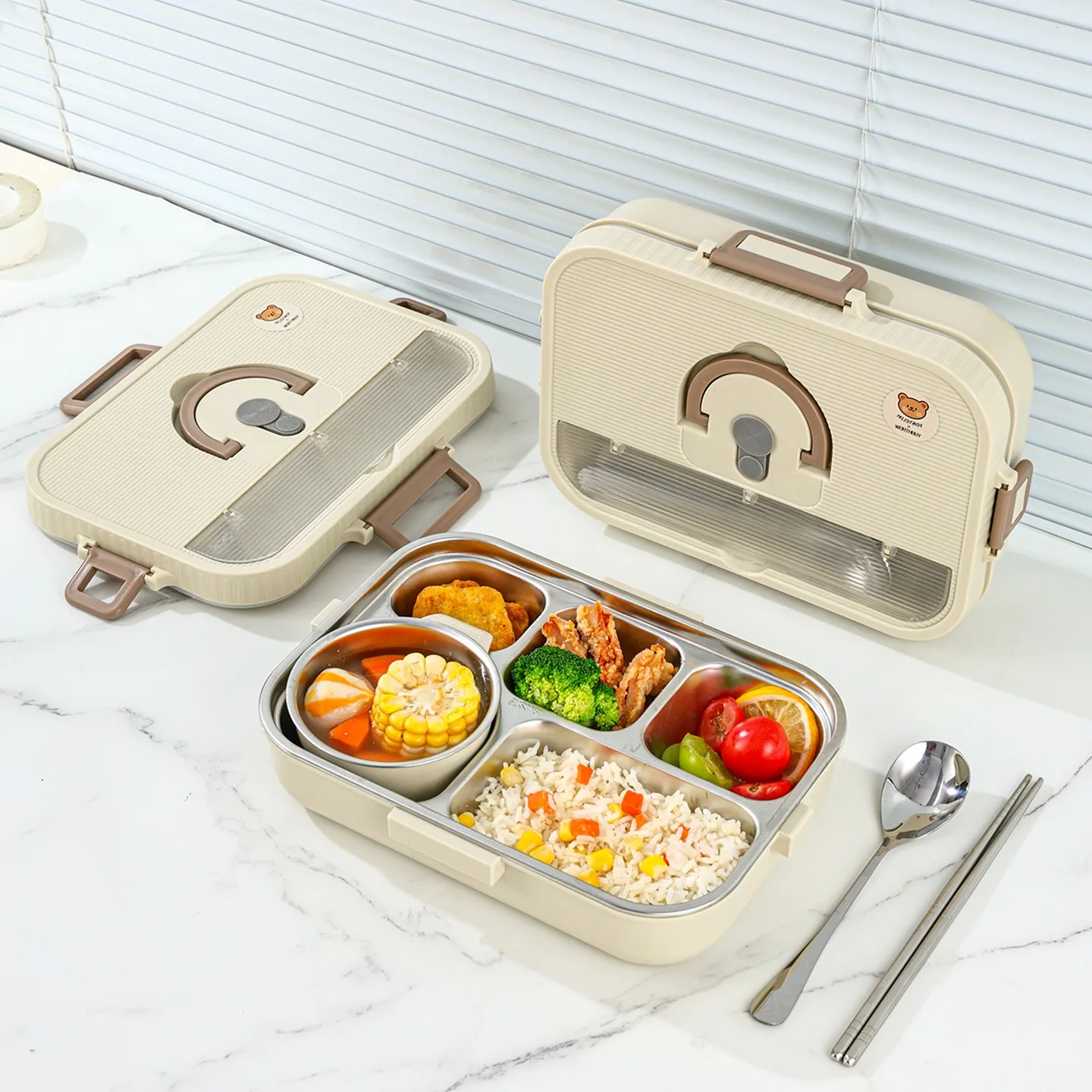 304 Stainless Steel Divided Lunch Box Set 4/5 Compartment Bento Box With Cutlery&Bowl Portable Sealed Food Container For Student
304 Stainless Steel Divided Lunch Box Set 4/5 Compartment Bento Box With Cutlery&Bowl Portable Sealed Food Container For Student
