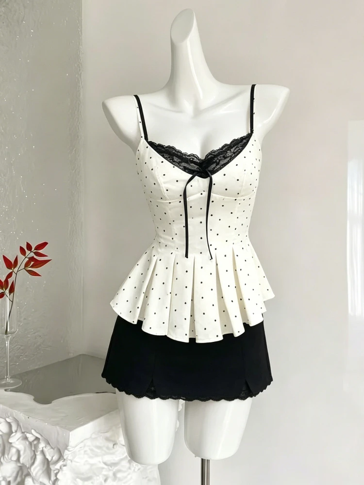 Summer Casual Sweet 2 Piece Set Women Lace Polka Dot High Waist Design Mini Skirt Suit Female Chic Retro Korean Popular Clothes
Summer Casual Sweet 2 Piece Set Women Lace Polka Dot High Waist Design Mini Skirt Suit Female Chic Retro Korean Popular Clothes