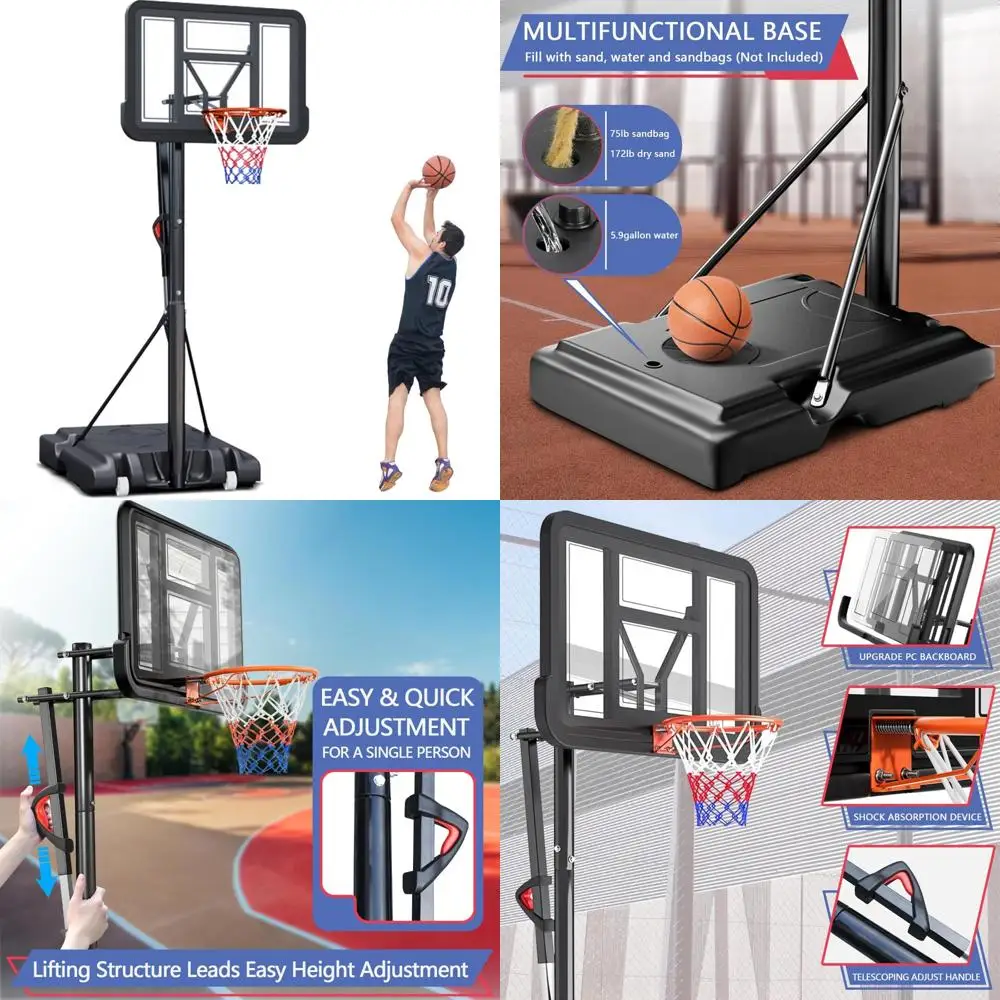 adjustable height portable outdoor basketball hoop with 44" impact backboard and wheels for 5.5-10ft play
adjustable height portable outdoor basketball hoop with 44" impact backboard and wheels for 5.5-10ft play
