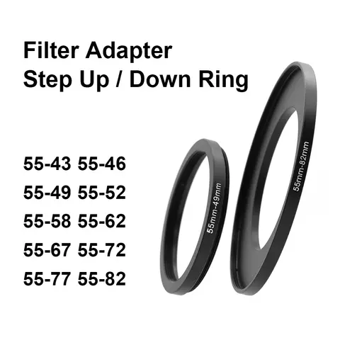 Camera Lens Filter Adapter Ring Step Up or Down Ring Metal for 55mm lens - 43 46 49 52 58 62 67 72 77 82mm UV ND CPL Lens Hood