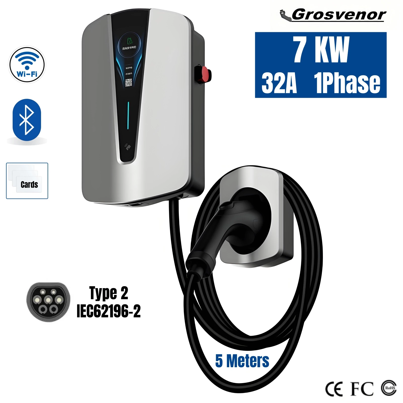 Wallbox Type 2 Cable 32A 7.6KW EV Charger 1Phase IEC62196-2 EV Charging Station Support APP Control for Electric Vehicle
Wallbox Type 2 Cable 32A 7.6KW EV Charger 1Phase IEC62196-2 EV Charging Station Support APP Control for Electric Vehicle