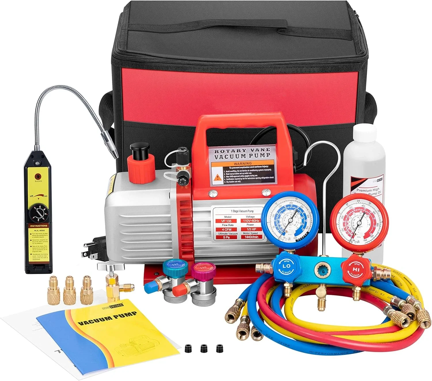 1/3HP HVAC Vacuum Pump 4CFM Iron Manifold Gauge Set for A/C Refrigeration R134 R12 R22 R410a AC Carrying Tote Motor Power Supply
1/3HP HVAC Vacuum Pump 4CFM Iron Manifold Gauge Set for A/C Refrigeration R134 R12 R22 R410a AC Carrying Tote Motor Power Supply