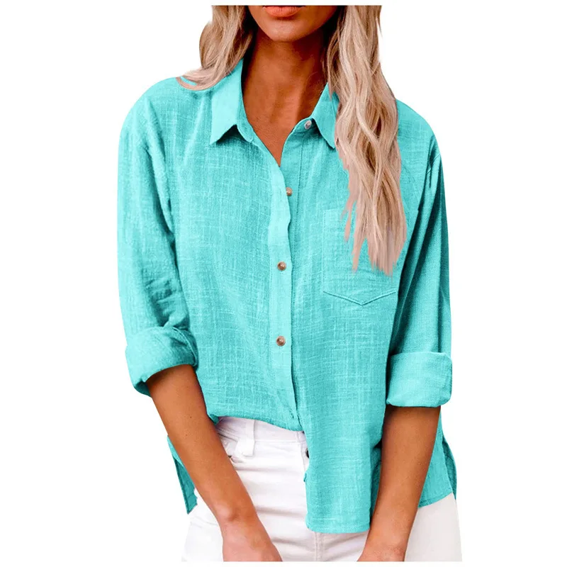 New Women's Shirt Casual Solid Color Pocket Slit Button Cotton Linen Long Sleeved Shirt Women's Lapel Cardigan Loose Top Blouse
New Women's Shirt Casual Solid Color Pocket Slit Button Cotton Linen Long Sleeved Shirt Women's Lapel Cardigan Loose Top Blouse