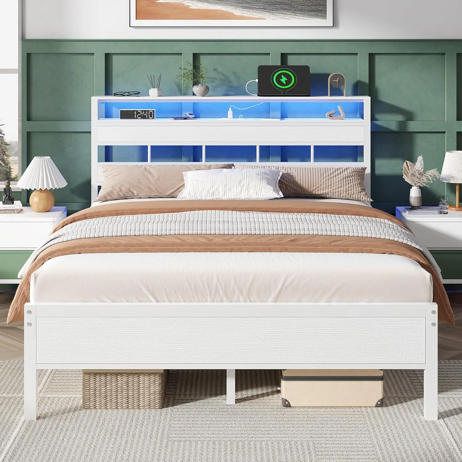 Queen Bed Frame with Storage Headboard and LED Lights, Metal Bedframe with Charging Station and USB Port, Queen, Customized
Queen Bed Frame with Storage Headboard and LED Lights, Metal Bedframe with Charging Station and USB Port, Queen, Customized