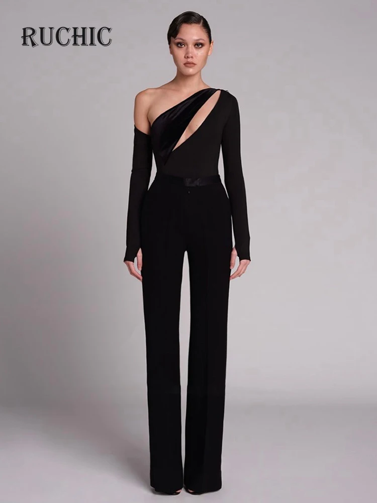 Autumn 2024 New Tide Women's 2 Pcs Set Skew Collar One Shoulder Hollow Out Patchwork Slim Full-length Zip Suit
Autumn 2024 New Tide Women's 2 Pcs Set Skew Collar One Shoulder Hollow Out Patchwork Slim Full-length Zip Suit