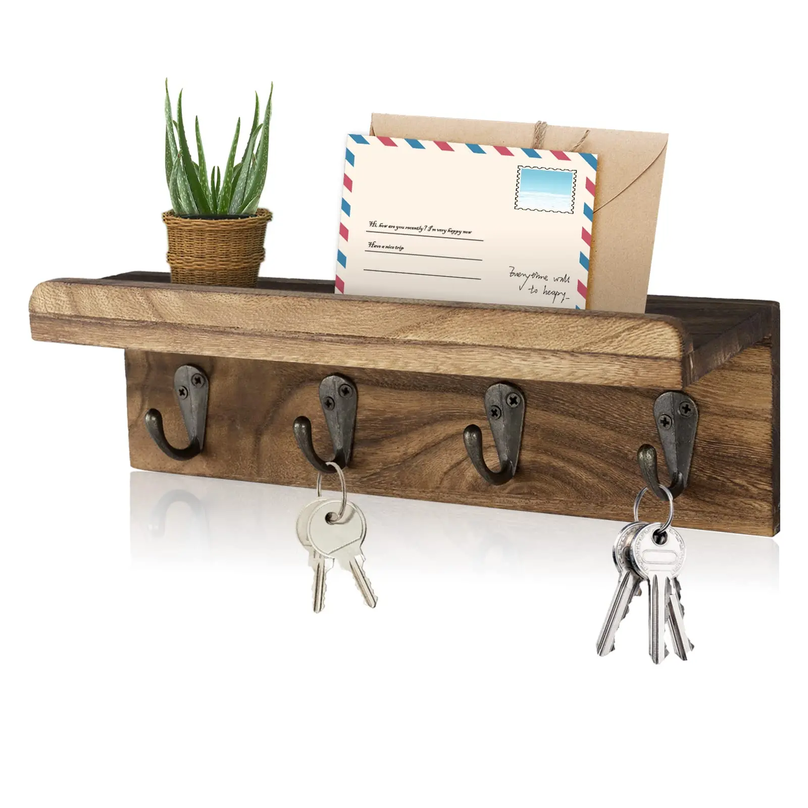 Rustic Wood Key Holder For Wall Farmhouse Wall Shelf Wall Mounted Home Decor Wall Floating Shelf with 4 Hooks
Rustic Wood Key Holder For Wall Farmhouse Wall Shelf Wall Mounted Home Decor Wall Floating Shelf with 4 Hooks