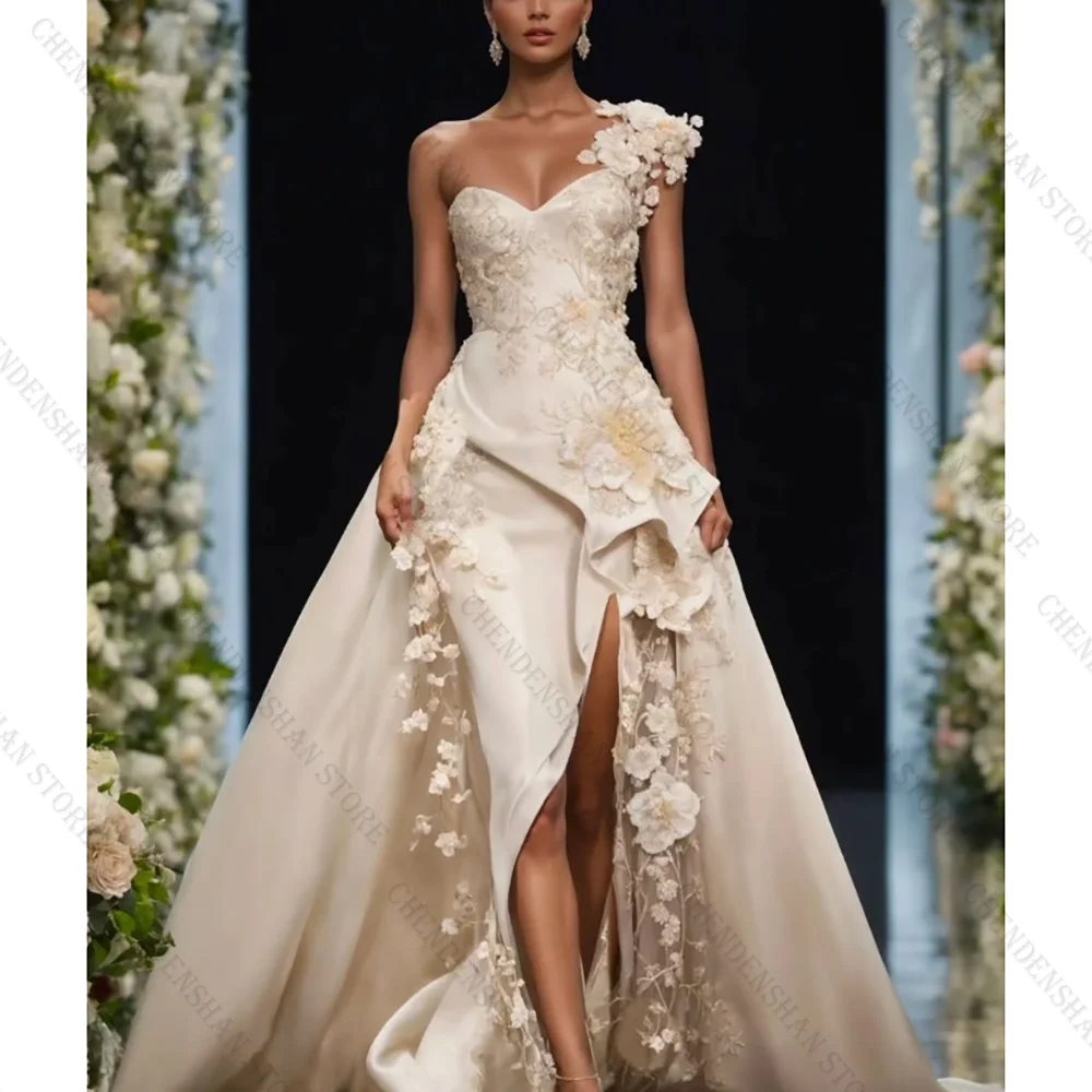 White Elegant One Shoulder Evening Dress Satin Slit 3D Lace Appliques Robes De Soirée Customized Dresses
White Elegant One Shoulder Evening Dress Satin Slit 3D Lace Appliques Robes De Soirée Customized Dresses