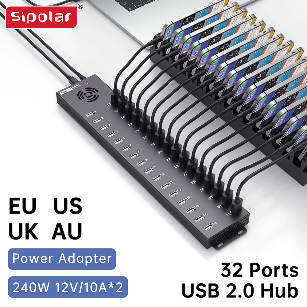 Sipolar A-832 32-портовый концентратор USB3.0 32-портовая док-станция 240 Вт Адаптер высокой мощности Станция зарядки быстрой передачи данных 
Sipolar A-832 32-портовый концентратор USB3.0 32-портовая док-станция 240 Вт Адаптер высокой мощности Станция зарядки быстрой передачи данных