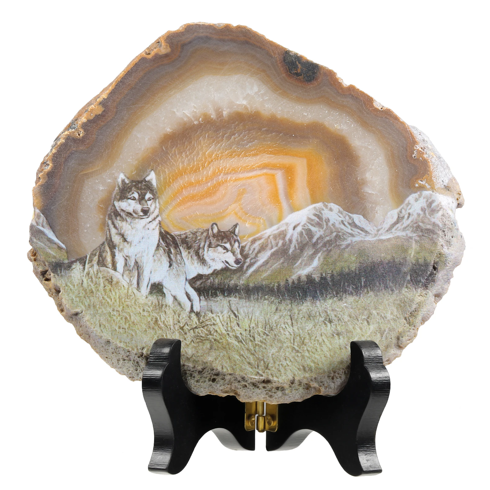 TUMBEELLUWA Wolf Agate Slab Display with Wooden Stand Irregular Shape Aagte Slice Stone Office Desk Ornament Home Decoration 1pc
TUMBEELLUWA Wolf Agate Slab Display with Wooden Stand Irregular Shape Aagte Slice Stone Office Desk Ornament Home Decoration 1pc