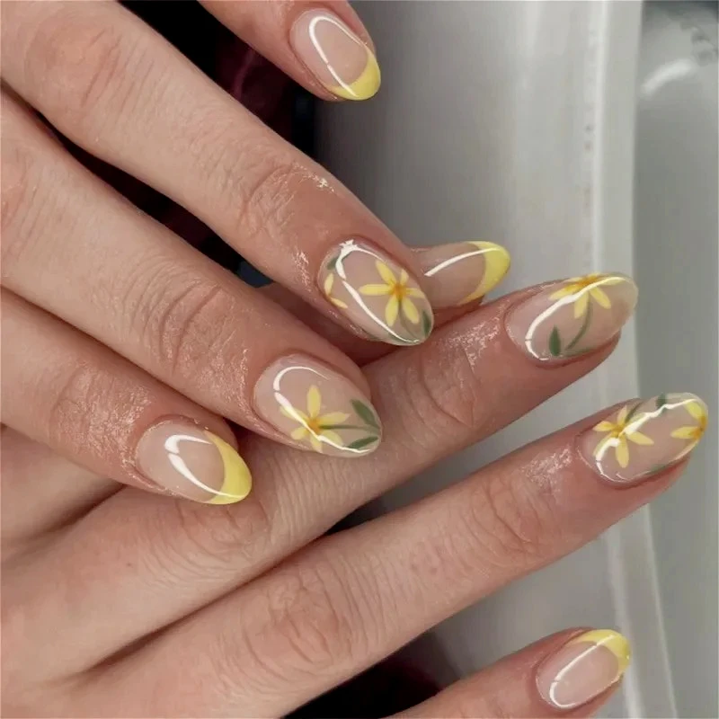 Cute Yellow Flower Daisy Bowknot Long Pointed Fake Nails Art Almond False Nails Press on Nails Charms Manicure Tool Accessories
Cute Yellow Flower Daisy Bowknot Long Pointed Fake Nails Art Almond False Nails Press on Nails Charms Manicure Tool Accessories