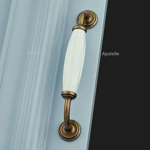 Simple European Furniture Hardware Antique Bronze White Ceramic Cabinet Handles Zinc Alloy Drawer Knobs Wardrobe Door Handle