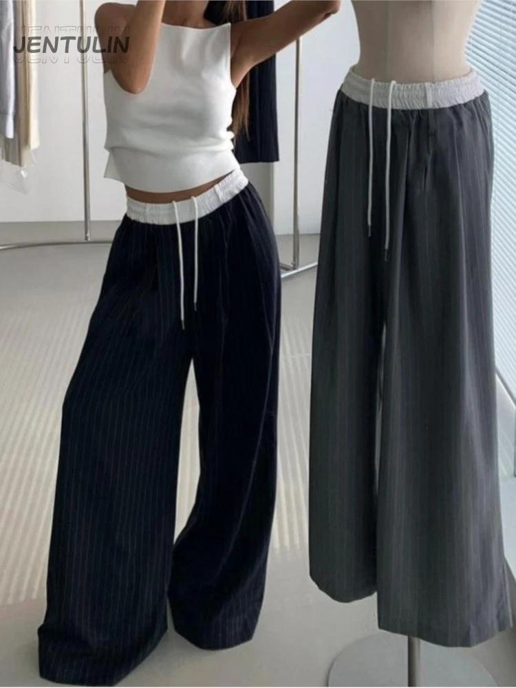 Retro High Waist Wide Leg Casual Pants Women's Spring New Design Color Block Stripe Drawstring Waist Belt Korean Style Trousers
Retro High Waist Wide Leg Casual Pants Women's Spring New Design Color Block Stripe Drawstring Waist Belt Korean Style Trousers