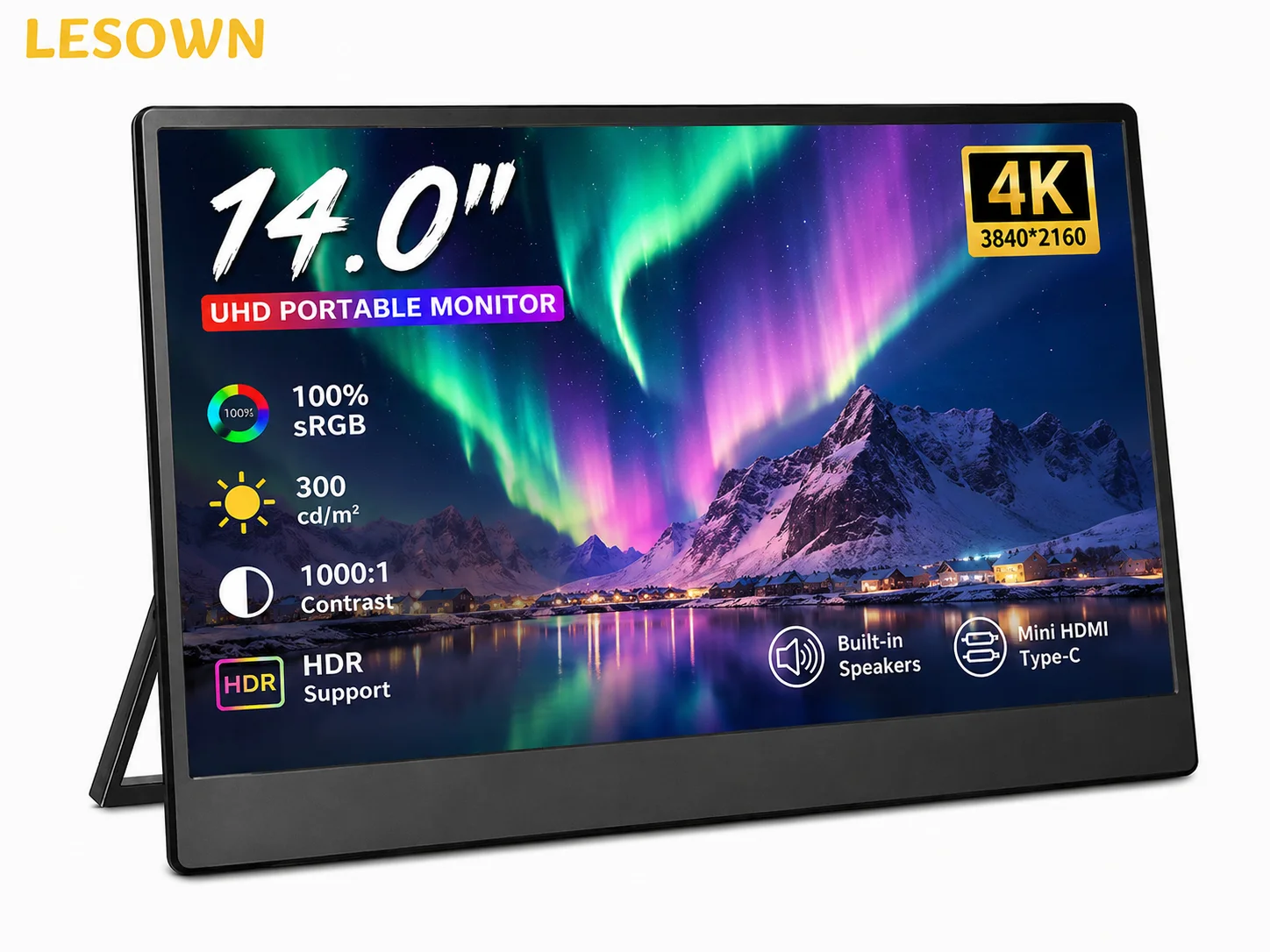 LESOWN 14" 4K Portable Monitor Plug&Play Instant Connection Type-C Dual Screen Built-in Kickstand Speakers for Desktop & Mini PC
LESOWN 14" 4K Portable Monitor Plug&Play Instant Connection Type-C Dual Screen Built-in Kickstand Speakers for Desktop & Mini PC