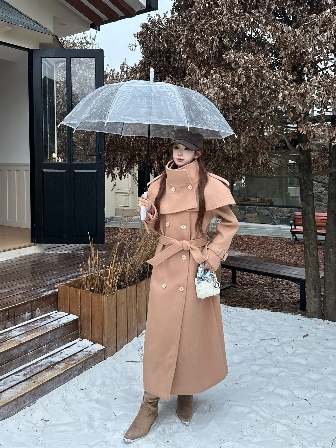 Beck Street Detective Long Woolen Coat Women's Caramel Color British Style Casual Fashion Outerwear Open Front Double Button
Beck Street Detective Long Woolen Coat Women's Caramel Color British Style Casual Fashion Outerwear Open Front Double Button