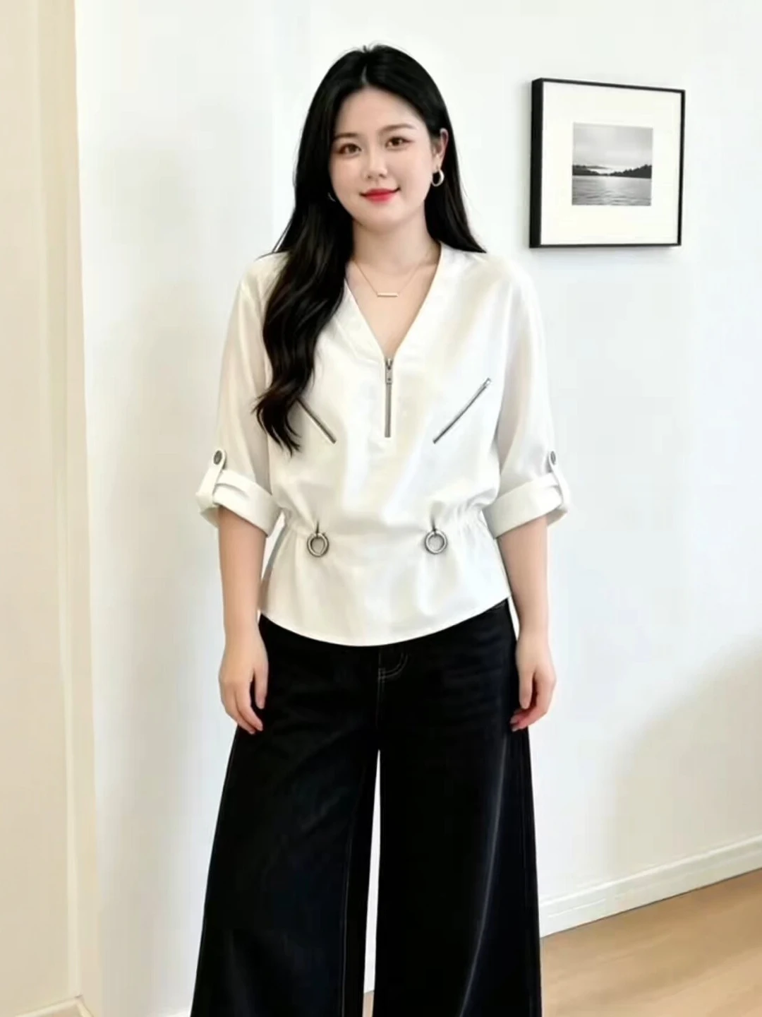 plus Size Women's Shirt Design Sensation White Waist-Cinching Short Sleeve Summer Slimming Beautiful Personality Top
plus Size Women's Shirt Design Sensation White Waist-Cinching Short Sleeve Summer Slimming Beautiful Personality Top
