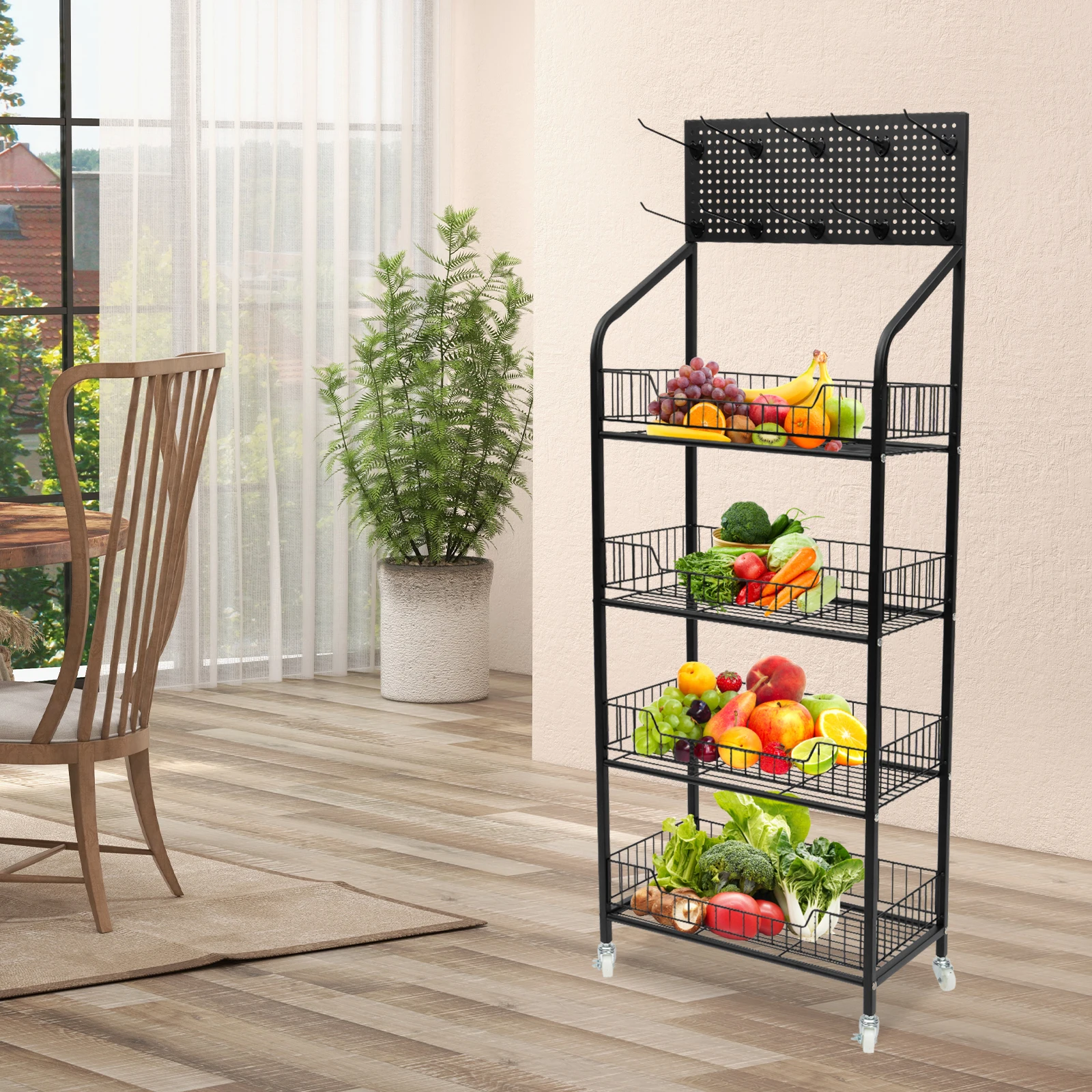 Retail Display Rack Stand W/ Wheels, 4 Tier Large Capacity Snack Candy Potato Chip Display Rack Stand with Hooks, Basket Stand Cart Storage Shelves 50*27*140cm
Retail Display Rack Stand W/ Wheels, 4 Tier Large Capacity Snack Candy Potato Chip Display Rack Stand with Hooks, Basket Stand Cart Storage Shelves 50*27*140cm