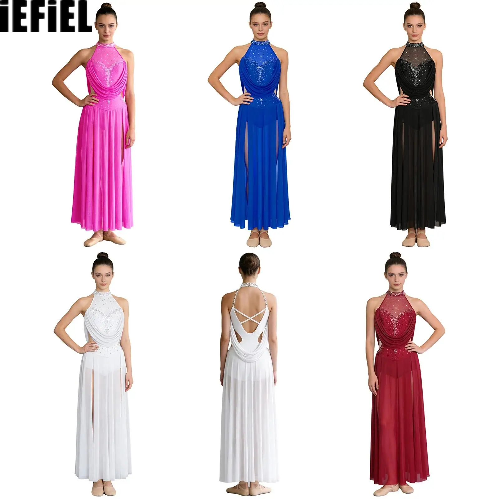 Women Lyrical Maxi Dance Dress Halter Sleeveless Sparkly Rhinestones Backless Build-in Crotch Press Buttons Briefs Long Dress
Women Lyrical Maxi Dance Dress Halter Sleeveless Sparkly Rhinestones Backless Build-in Crotch Press Buttons Briefs Long Dress