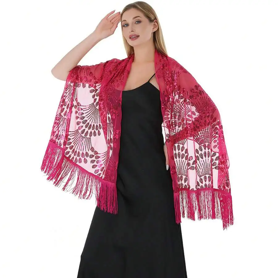 Sequin Embroidery Peacock Pattern Fringed Shawl For Women Evening Party Dance Wear
Sequin Embroidery Peacock Pattern Fringed Shawl For Women Evening Party Dance Wear
