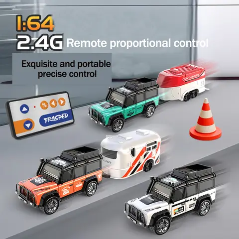 1：64 High-Precision Mini Alloy RC Car 2.4G Adjustable Speed Off-Road Simulation Model Toy with Trailer
