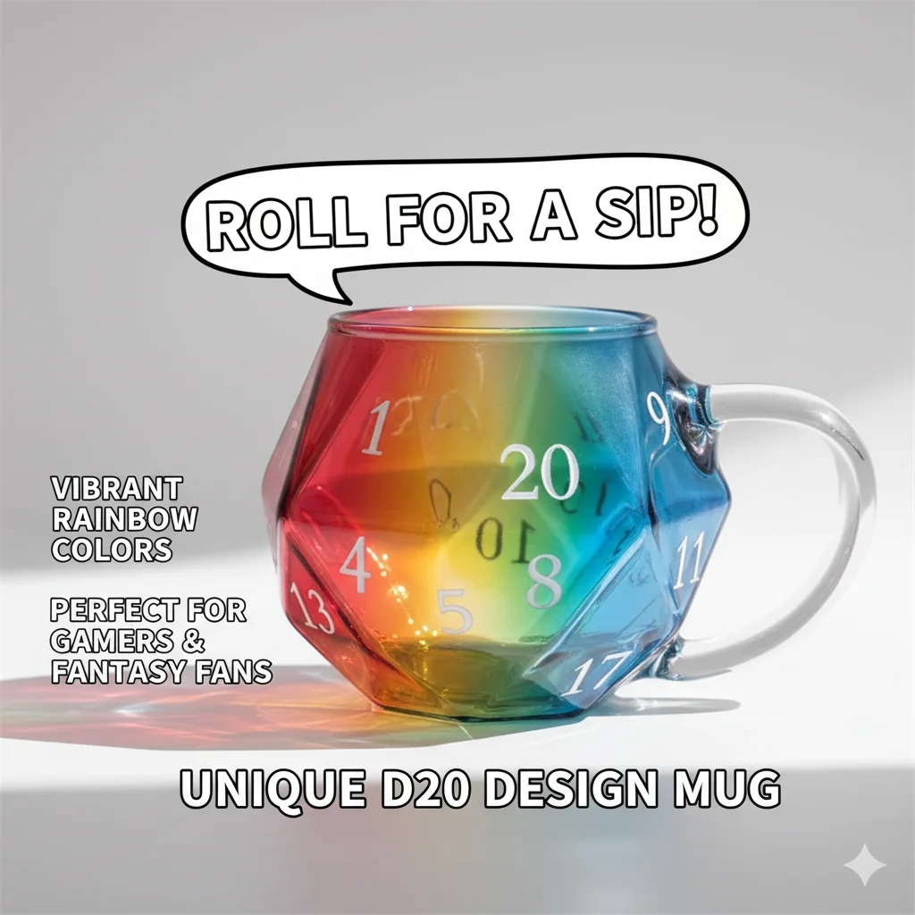 Кружка Dungeonsing And Dragons Rainbow D20, стеклянная чашка для коллекционеров, чашка для питья для игровых вентиляторов и настольных ролевых игр 
Кружка Dungeonsing And Dragons Rainbow D20, стеклянная чашка для коллекционеров, чашка для питья для игровых вентиляторов и настольных ролевых игр