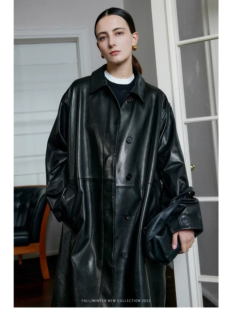Elegant Long Real Sheepskin Trench Coats for Women Spring Autumn 2026 New High-end Simple Retro Loose Genuine Leather Jacket
Elegant Long Real Sheepskin Trench Coats for Women Spring Autumn 2026 New High-end Simple Retro Loose Genuine Leather Jacket