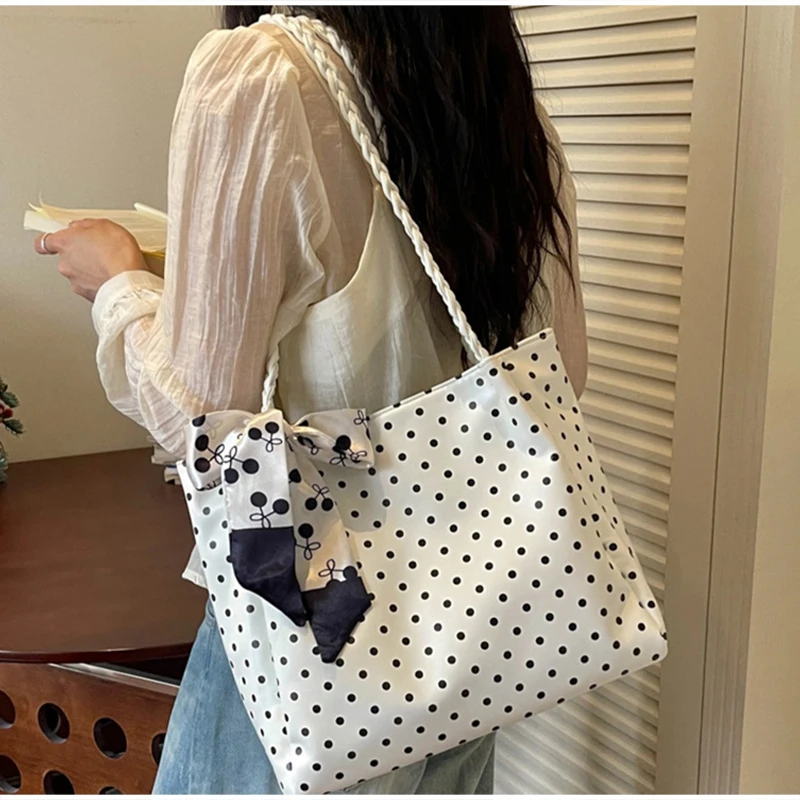 Korean Retro Polka Dot Shoulder Bag, Bow Decoration Tote Bag Creative Woven Shoulder Strap Handbag Sweet Women's Armpit Bag
Korean Retro Polka Dot Shoulder Bag, Bow Decoration Tote Bag Creative Woven Shoulder Strap Handbag Sweet Women's Armpit Bag