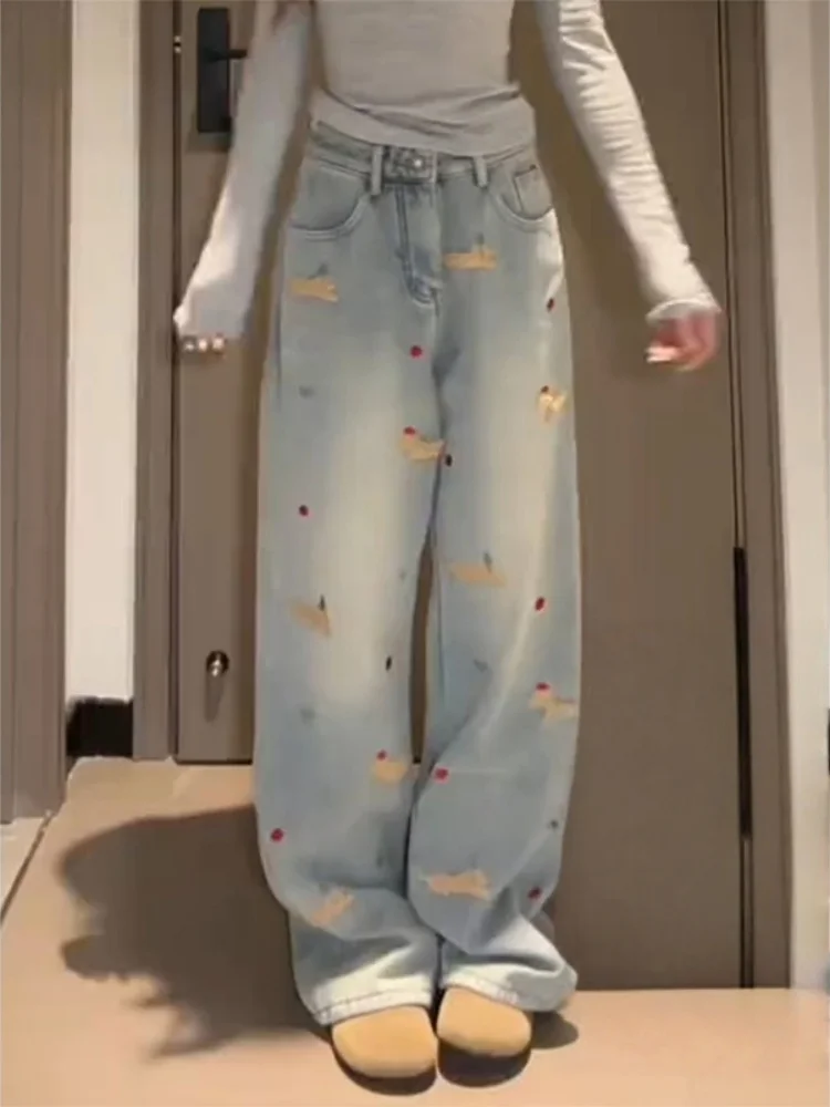 Women's Fleece Lined Embroidered Straight Leg Jeans High Waist Wide Leg Pants Loose Fit Comfortable Bootcut Denim Trousers
Women's Fleece Lined Embroidered Straight Leg Jeans High Waist Wide Leg Pants Loose Fit Comfortable Bootcut Denim Trousers